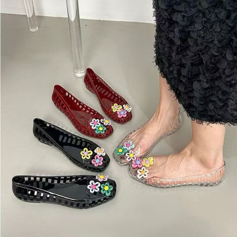 Women Accessories Jewelry - รองเท้าเจลลี่ลายดอกไม้แฮนด์เมดสุดน่ารักสไตล์โดพามีน พร้อมหัวเข็มขัดตกแต่งรองเท้า DIY อุปกรณ์เสริมรองเท้า เครื่องประดับรองเท้า รองเท้าบัลเล่ต์