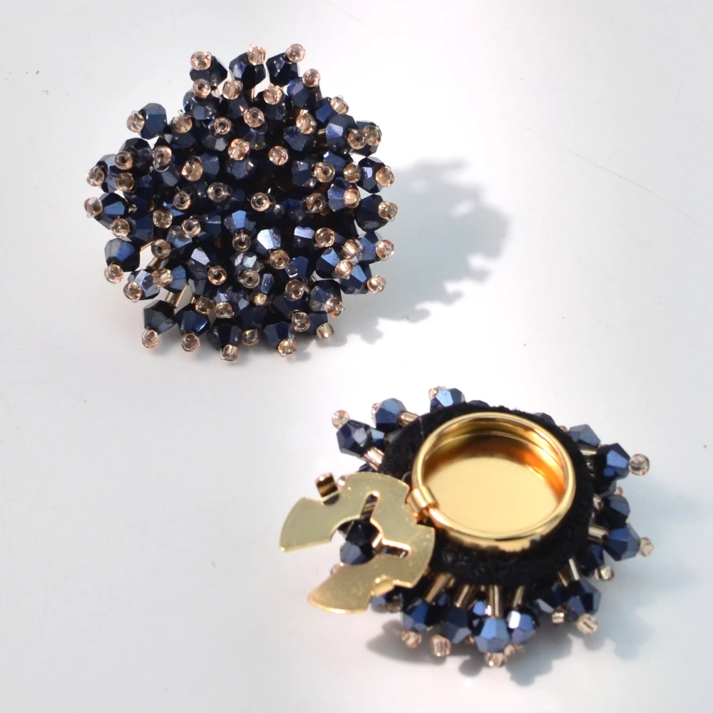 Women Accessories Jewelry - ตัวครอบกระดุมแบบหรูหรา 2 ชิ้น ทำด้วยมือ ประดับด้วยลูกปัดคริสตัล สำหรับผู้หญิง