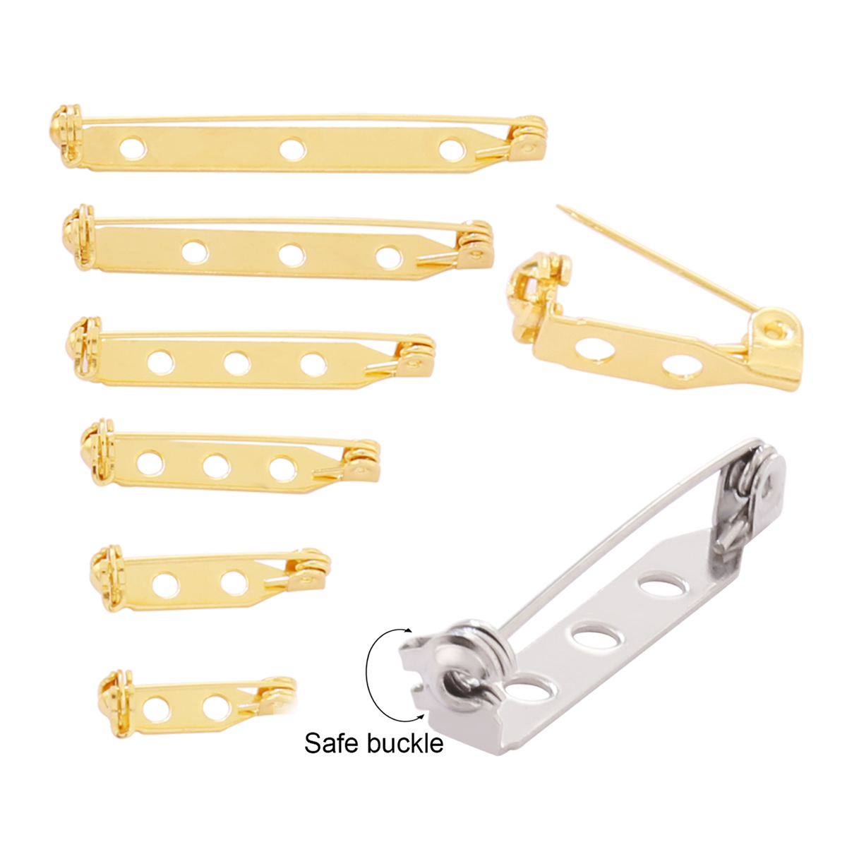Brooch Pin Gold - 10pcs 17-45 มม.เข็มกลัดคลิปฐาน Pins Silver/GOLD สีเปล่าปลอดภัยล็อคเข็มกลัด