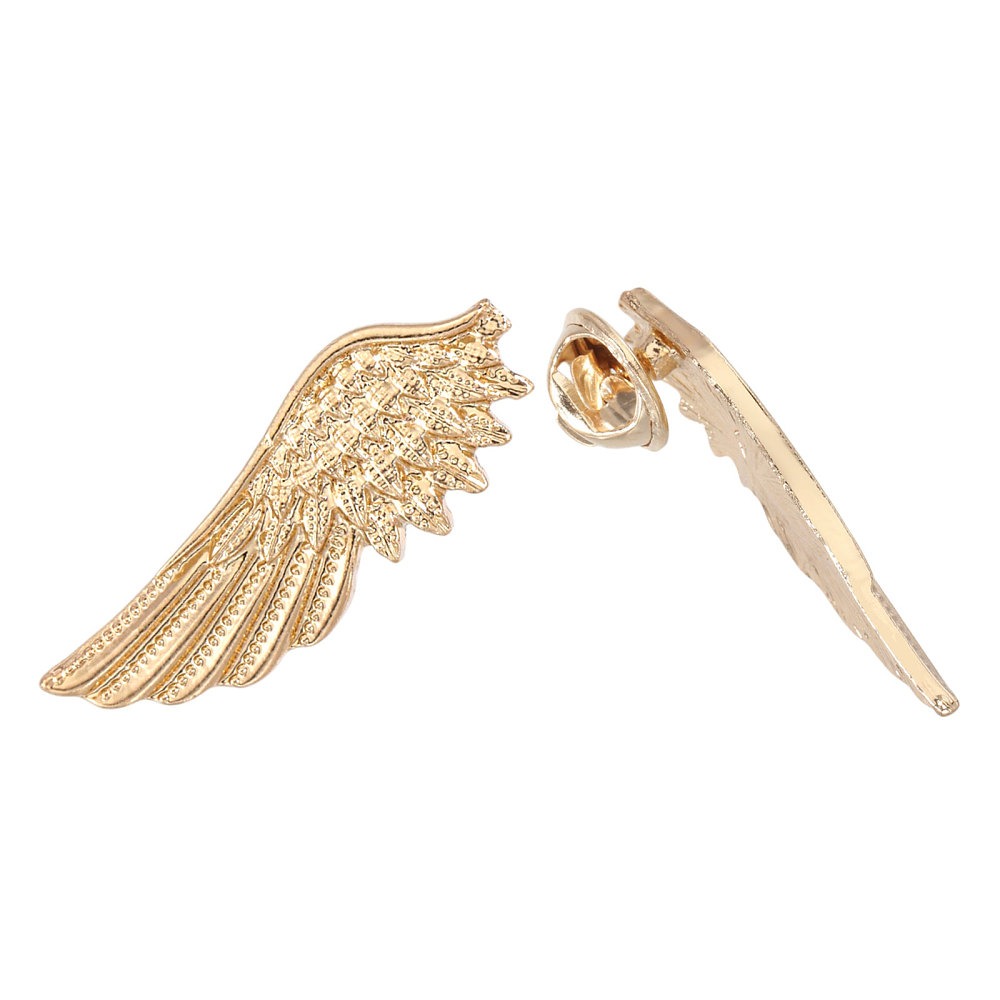 Brooch Pin Gold - เข็มกลัดโลหะผสมรูปปีก 1 คู่ สำหรับผู้ชาย ติดปกเสื้อสูท สีทองอ่อน