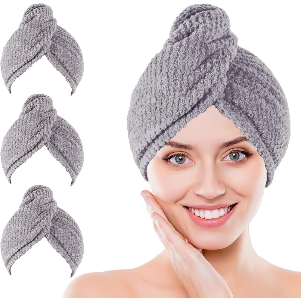 Women Accessories Pack - ผ้าขนหนูไมโครไฟเบอร์สำหรับผู้หญิง 3 ผืน ชุดผ้าขนหนูโพกผมแบบแห้งเร็ว นุ่มสบาย สำหรับผมหยิก