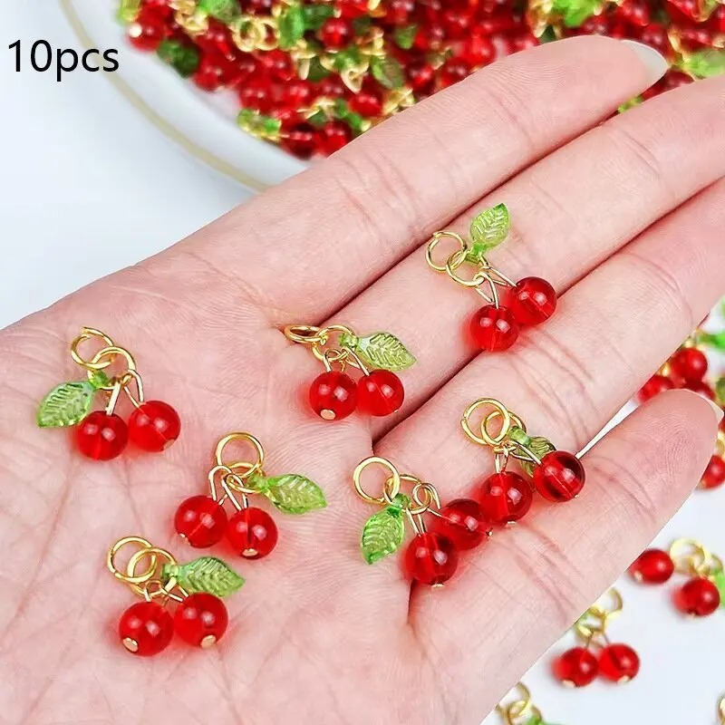 Women Accessories Pack - 10 ชิ้น 18x18 มม. จี้อะคริลิกรูปเชอร์รี่ 3