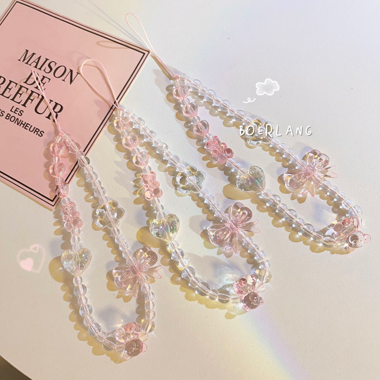 Women Accessories Pack - สายคล้องโทรศัพท์มือถือแบบพวงกุญแจสำหรับผู้หญิงและเด็กผู้หญิง สไตล์เกาหลี สีชมพู ลายหมี ผีเสื้อ ดอกไม้