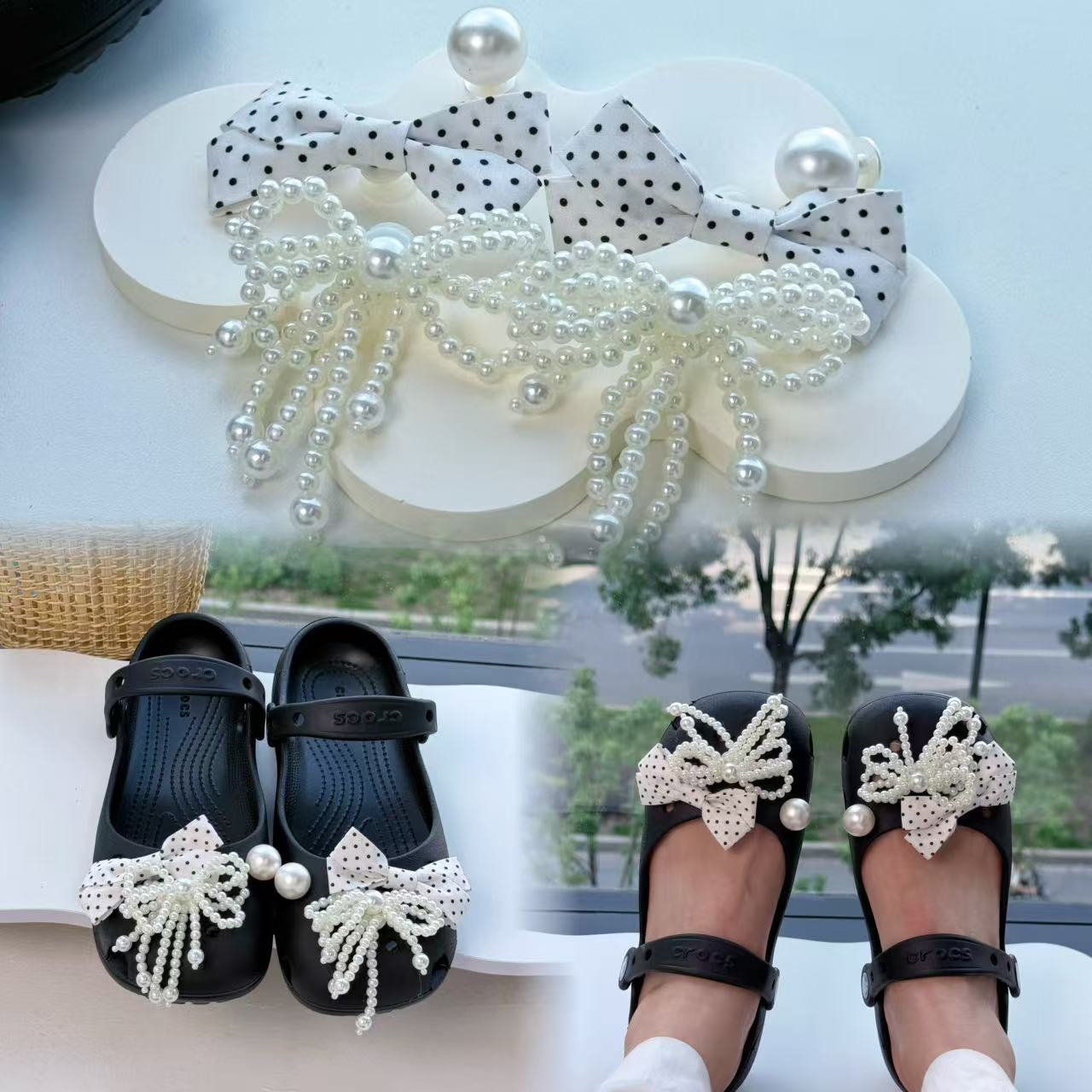 Women Accessories Pack - ชุดจี้ตกแต่งรองเท้าแบบดั้งเดิมสำหรับผู้หญิง ชุดจี้โบว์รองเท้าบัลเลต์สไตล์เรโทร แพ็คจี้ตกแต่งรองเท้าบัลเลต์แบบแฟชั่น อุปกรณ์ตกแต่งรองเท้า DIY
