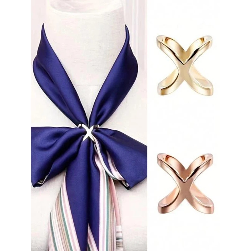 Women Accessories Holder - คลิปหนีบผ้าพันคอรูปทรง X แบบใหม่ ทำจากโลหะ สำหรับผู้หญิง พร้อมโบว์กลวงสำหรับยึดผ้าพันคอ