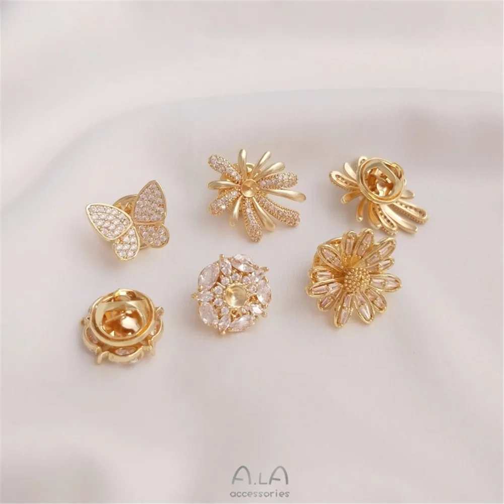 Brooch Pin Gold - เข็มกลัดรูปผีเสื้อประดับเพชรซิคอนฝังละเอียด ชุบทอง 14K พร้อมเข็มกลัดมุกเดซี่ สำหรับงาน DIY