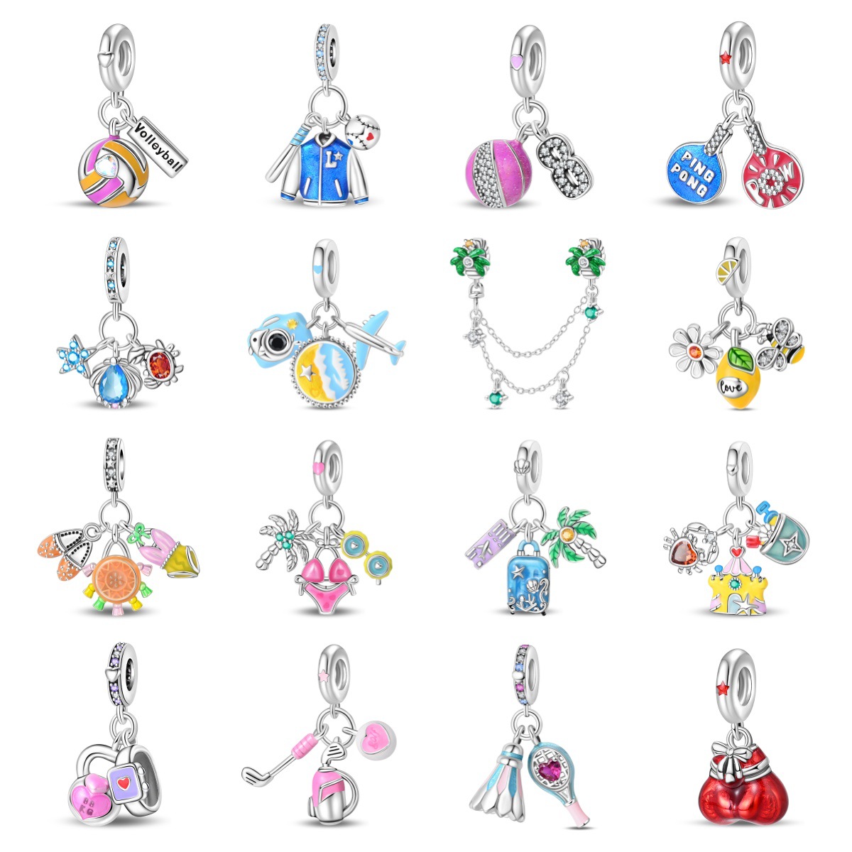 Women'S Volleyball Accessories - จี้ห้อยกระเป๋า จี้ห้อยกระเป๋าเดินทาง จี้คริสตัล ชาร์มเงินแท้ชุบ สำหรับตกแต่งสร้อยข้อมือ ของขวัญสำหรับผู้หญิง
