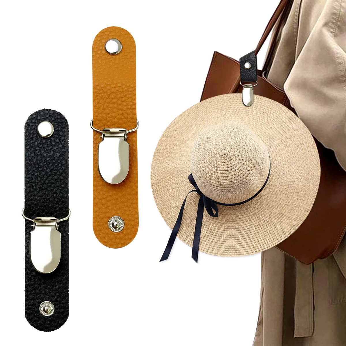 Women Accessories Holder - คลิปหนีบหมวกหนัง PU สำหรับเดินทาง แขวนบนกระเป๋าถือ กระเป๋าเป้สะพายหลัง ที่ยึดหมวกสำหรับผู้หญิง