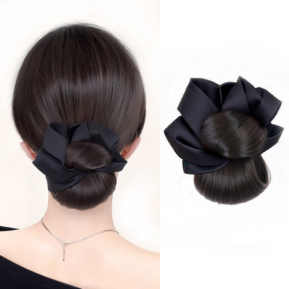Women Accessories Pack - ผมปลอมทรงบันหางม้าแบบสังเคราะห์ หนานุ่มเป็นธรรมชาติ พร้อมกิ๊บหนีบ สำหรับผู้หญิง วิกผมทรงบันแบบง่าย พร้อมถุงเก็บ